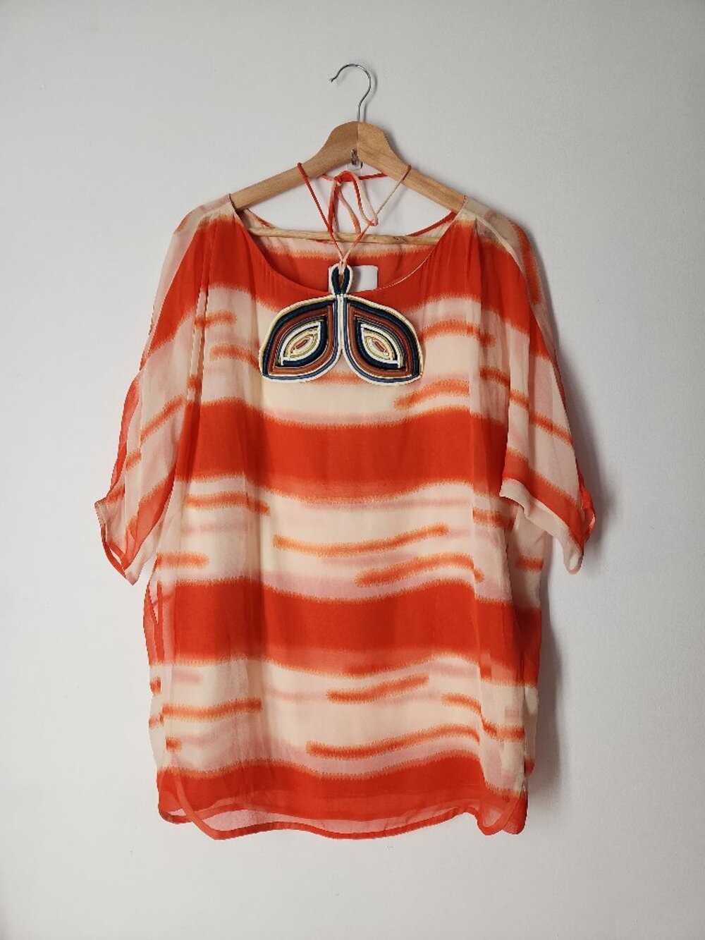 3.1 Phillip Lim blouse top orange silk relax flowy layered beaded embellishment